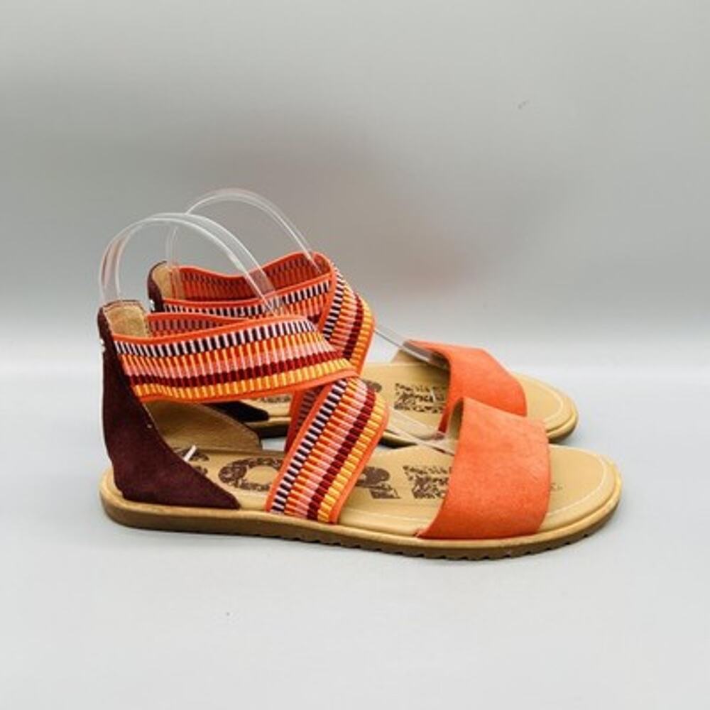 Sorel Sandals Womens 8 Orange Suede Strappy Elastic Slip On Comfort Flat Shoes
